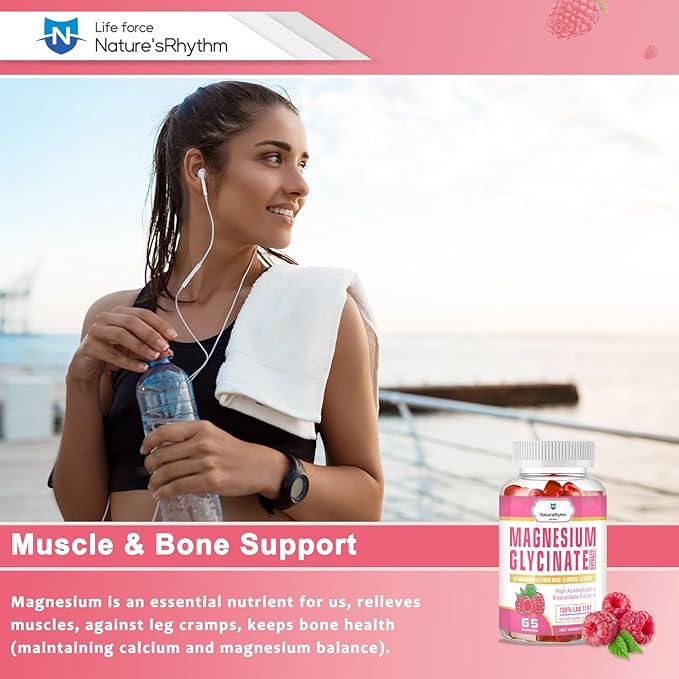 Nature‘s Rhythm Magnesium Gummies 500mg - 65 Ct | Magnesium Glycinate Supplements for Relaxation, Stress Relief, and Sleep for Adults & Kids Tasty and Tangy Raspberry Flavor