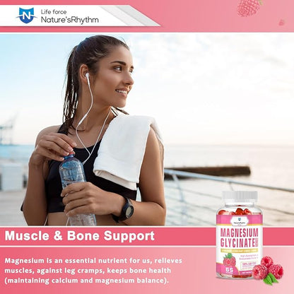 Nature‘s Rhythm Magnesium Gummies 500mg - 65 Ct | Magnesium Glycinate Supplements for Relaxation, Stress Relief, and Sleep for Adults & Kids Tasty and Tangy Raspberry Flavor