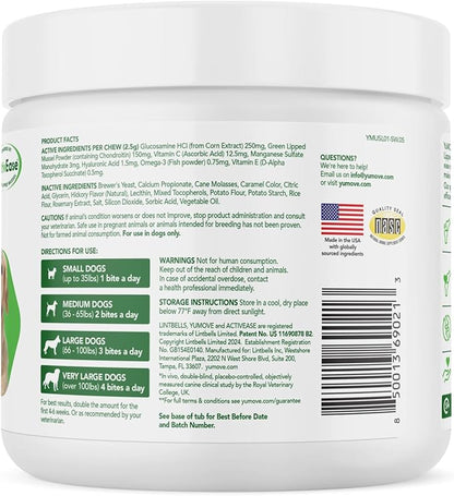 Dog Joint Supplement, Hip and Joint Supplement for Dogs with Glucosamine, Hyaluronic Acid, and Green Lipped Mussel and Omegas, Relief for Dog Hip and Joint Aches and Stiffness, by YuMOVE - 150 Bites