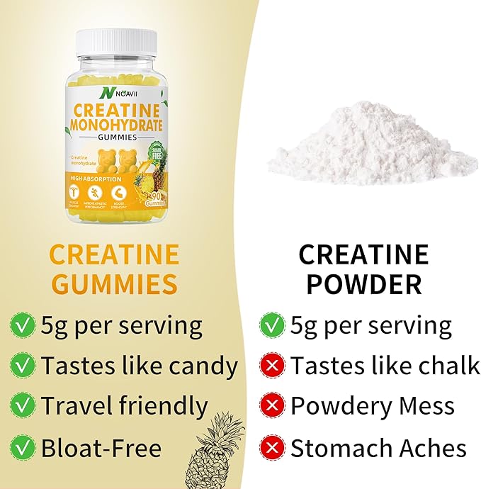 Creatine Monohydrate Gummies 5000mg for Men & Women, Chewables Creatine Monohydrate for Muscle Strength, Muscle Builder, Energy Boost, Pre-Workout Supplement-180 Pineapple Gummies