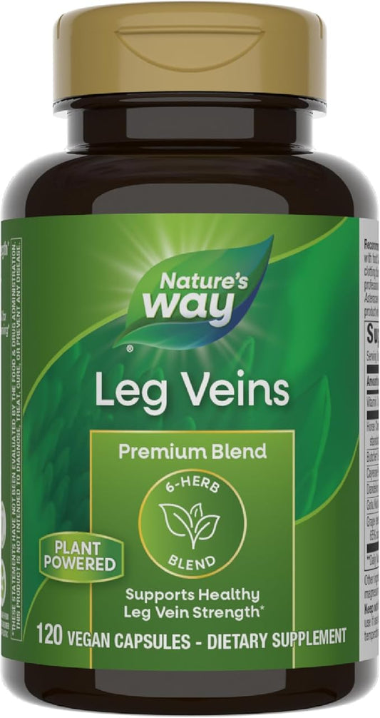 Nature's Way Leg Veins, Supports Healthy Leg Vein Strength*, 6-Herb Blend, With Horse Chestnut Extract, Dandelion, Gluten Free, 120 Vegan Capsules (Packaging May Vary)