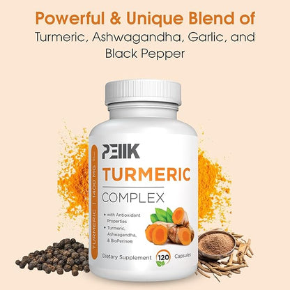 Turmeric Curcumin with Black Pepper & Ashwagandha - High Absorption Ultra Potent Turmeric Supplement with 95% Curcuminoids, BioPerine & Ashwagandha - Turmeric Capsules for Joint Support 120 Capsules