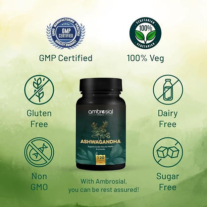 AMBROSIAL Ashwagandha 500mg (Pack of 1-120 Capsules)
