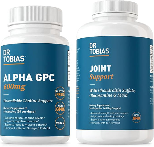 Dr. Tobias Alpha GPC & Joint Support Supplement - Support Cognitive Function & Joint Health with Bioavailable Choline Supplement & Premium Glucosamine, Chondroitin, and MSM, Non-GMO