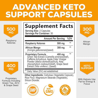 Keto Pills 1200mg - Advanced Support Lean Keto Diet Pills - Use Fat for Energy & Focus in Ketosis - Ultra Fast Prime Keto Supplement for Women & Men - Nature's Optimal Max Keto - 60 Capsules