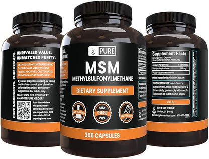 PURE ORIGINAL INGREDIENTS MSM (365 Capsules) No Magnesium Or Rice Fillers, Always Pure, Lab Verified