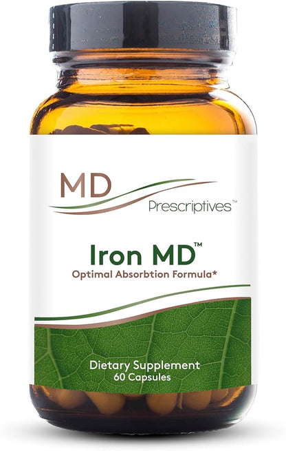 Iron MD Capsules - Daily Iron Supplement for Women & Men with Vitamin C, Vitamin B12 & Folic Acid - Optimal Absorption Formula - 60 Veg Capsules