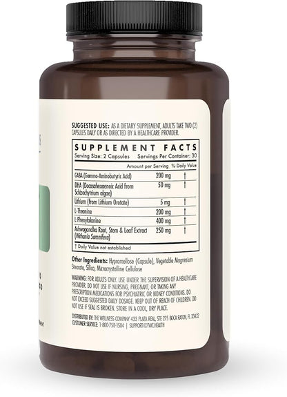 The Wellness Company Mind Lift | 60 Capsules (1 Month Supply) | Supports Healthy Mood with Lithium, Ashwagandha, DHA, and GABA | Non-GMO, Gluten-Free | Stress Management and Cognitive Support