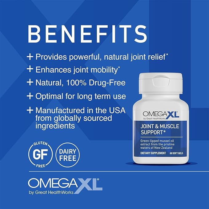 OmegaXL Joint Support Supplement - Natural Muscle Support, Green Lipped Mussel Oil, Soft Gel Pills, Drug-Free, 60 Count (2 Pack)
