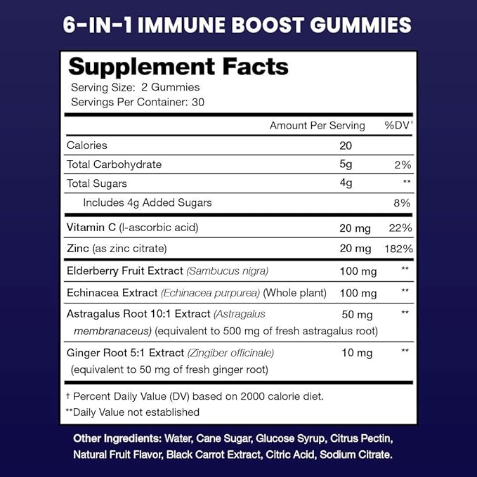 Immune Support Gummies | Powerful Blend of Elderberry, Vitamin C, Zinc, Echinacea, Astragalus Root & Ginger | Immune Boosters for Adults & Kids Supplement | Vegan & Non-GMO | Cherry | 60 Ct (2 Pack)