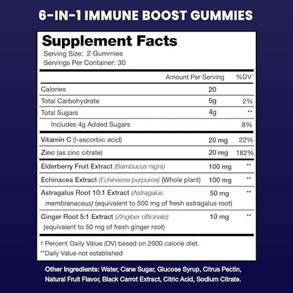 Immune Support Gummies | Powerful Blend of Elderberry, Vitamin C, Zinc, Echinacea, Astragalus Root & Ginger | Immune Boosters for Adults & Kids Supplement | Vegan & Non-GMO | Cherry | 60 Ct (2 Pack)