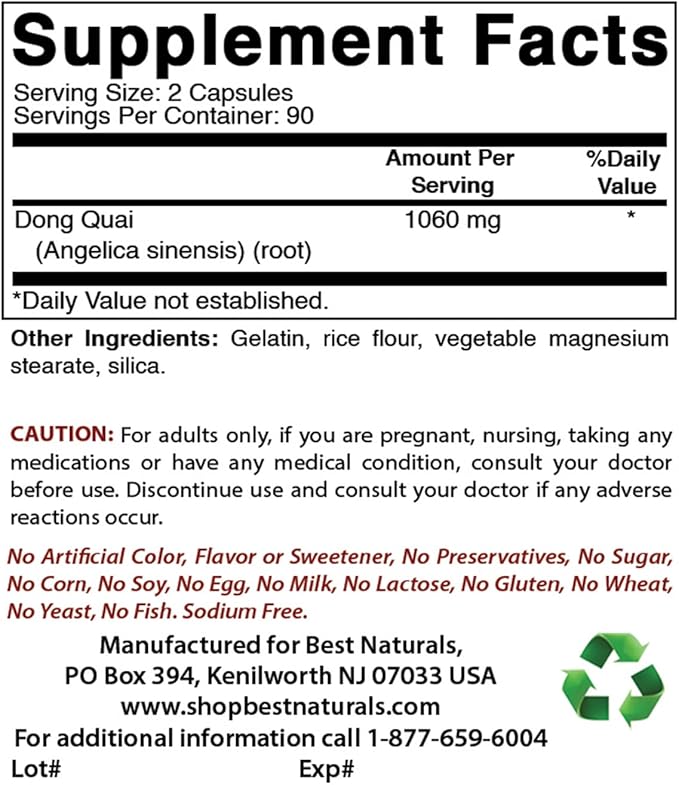 Best Naturals Dong Quai 530 mg 180 Capsules