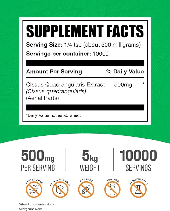 BulkSupplements.com Cissus Quadrangularis Extract Powder - Cissus Quadrangularis Supplement, Cissus Powder - Herbal Supplement, Gluten Free, 500mg per Serving, 5kg (11 lbs) (Pack of 5)