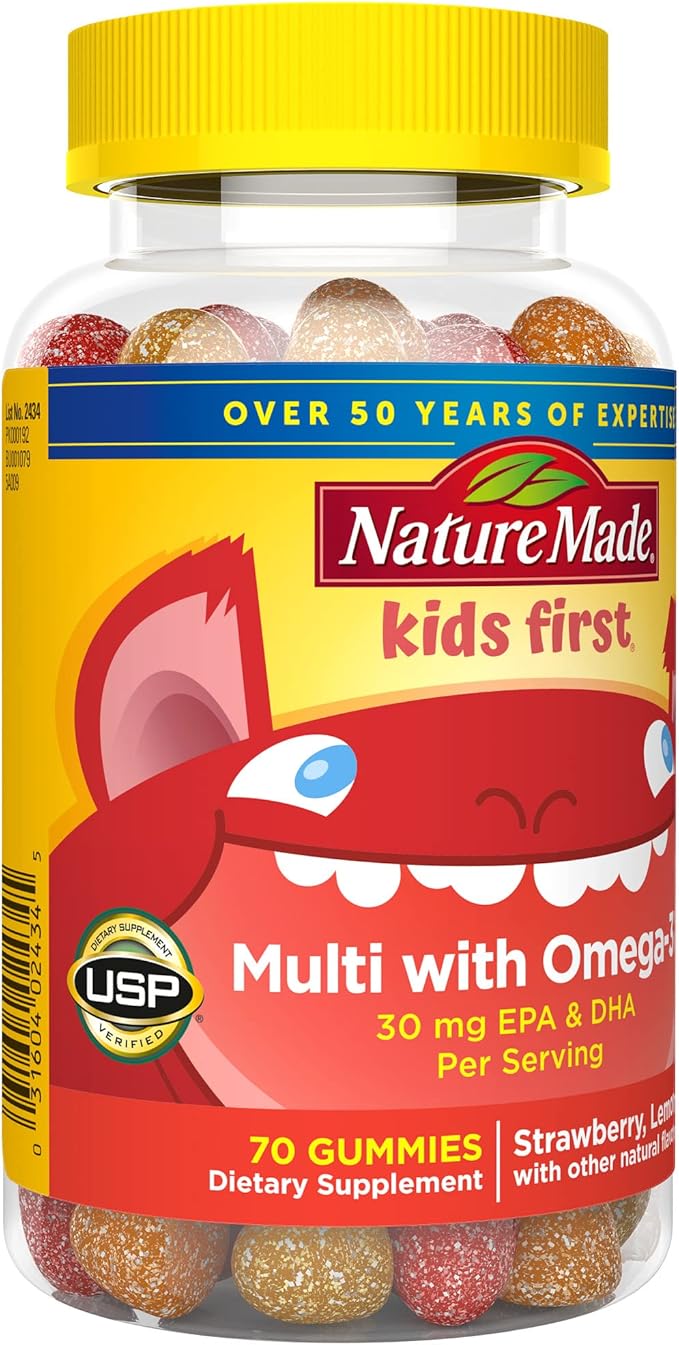Nature Made First Multivitamin with Omega-3, Vitamins and Minerals for Nutritional Support, 70 Kids Gummies (Pack of 2)