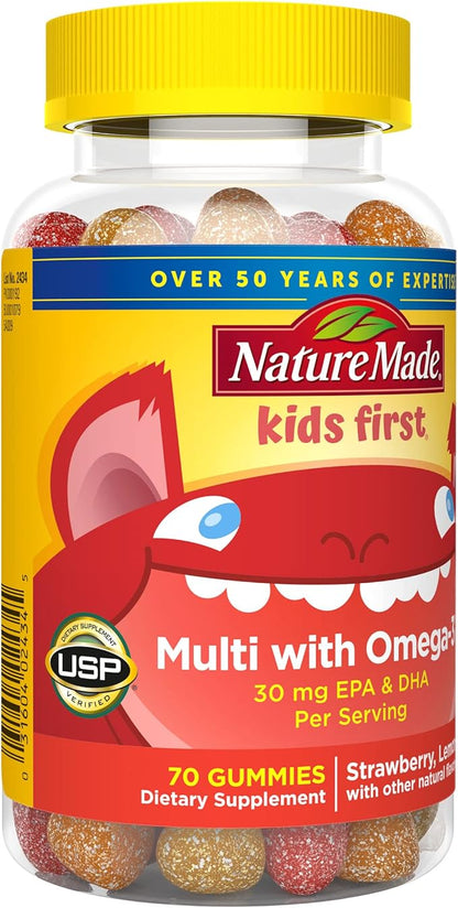 Nature Made First Multivitamin with Omega-3, Vitamins and Minerals for Nutritional Support, 70 Kids Gummies (Pack of 2)