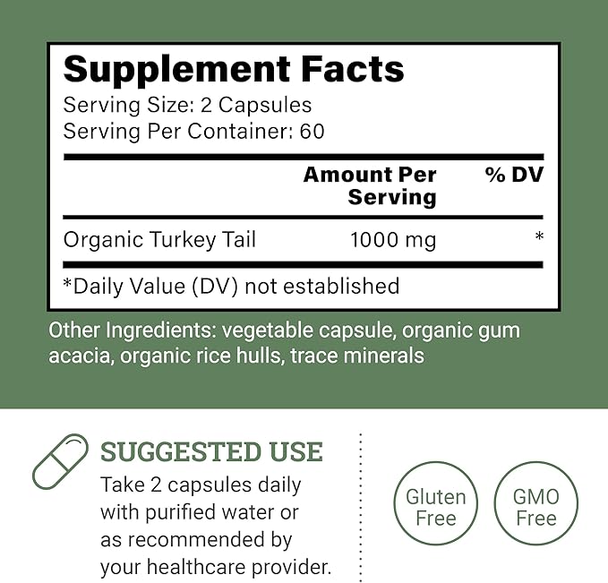 Earth Harmony Organic Turkey Tail Mushroom Capsules (1200mg Pure Extract) - Superfood Mushroom Supplement Helps Support Brain Health - Premium Powder Extract - 120 Capsules (2-Month Supply)