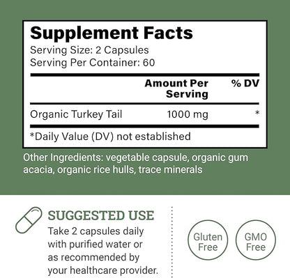 Earth Harmony Organic Turkey Tail Mushroom Capsules (1200mg Pure Extract) - Superfood Mushroom Supplement Helps Support Brain Health - Premium Powder Extract - 120 Capsules (2-Month Supply)