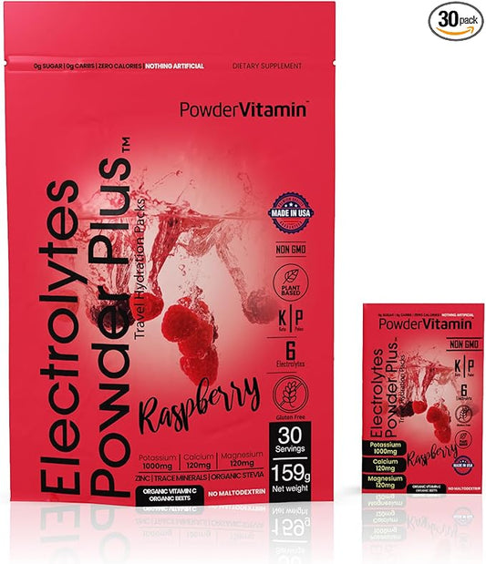 Electrolytes Powder Plus, Keto, Raspberry, Sugar Free, 1000mg Potassium, 120mg Calcium, 120mg Magnesium, Non-GMO, Zero Calories, 30 Hydration Packets