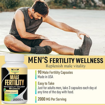 Fertility Supplements for Men, Male Fertility Supplement - Optimal Sperm Count, Motility and Strength, 2000MG Mens Prenatal Vitamins with CoQ10 Maca Root, Zin, NAC &Folate for Conception - 90 Capsules