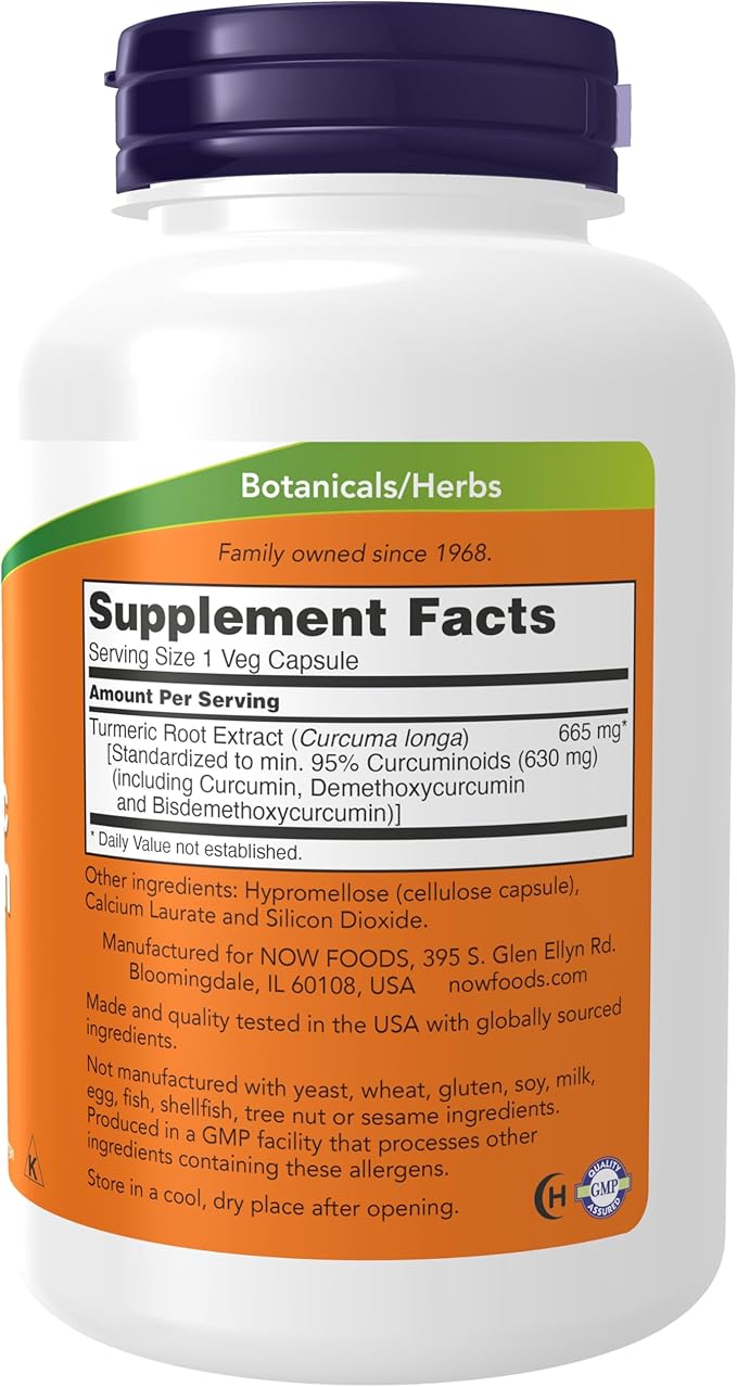 NOW Foods Supplements, Turmeric Curcumin, Derived from Turmeric Root Extract, Herbal Supplement, 120 Veg Capsules