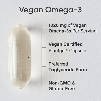 Sports Research Vegan Omega-3 Fish Oil Alternative from Algae Oil - Highest Levels of DHA & EPA Fatty Acids | Non-GMO Verified & Vegan Certified - Fresh Lemon Scent - 60 Veggie Softgels