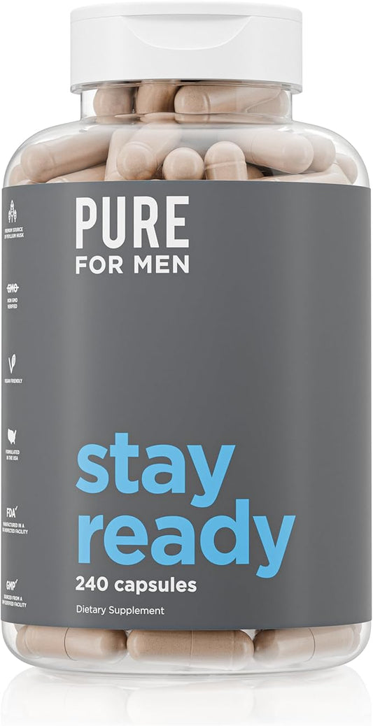 Pure for Men Original Cleanliness Stay Ready Fiber Supplement | Helps Promote Digestive Regularity | Psyllium Husk, Aloe Vera, Chia Seeds, Flaxseeds | Proprietary Formula | 60 Vegan Capsules
