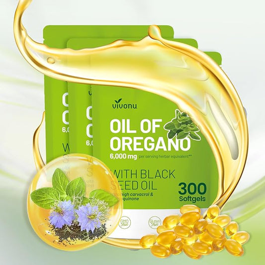 Oil of Oregano Capsules, Balanced Oil of Oregano with Black Seed Oil, Organic Oregano Oil Softgels,Carvacrol,Thymoquinone, Non-GMO