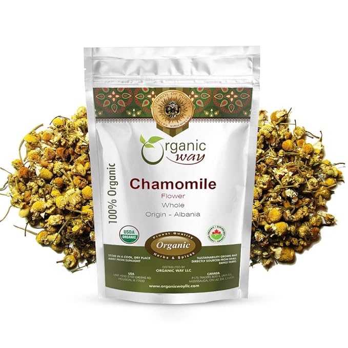Organic Way Chamomile Flower Whole (Matricaria chamomilla) - Herbal Tea | European Wild-Harvest | Kosher & USDA Certified | Vegan, Non-GMO & Gluten Free | 100% Raw from Albania (1LBS / 16Oz.)