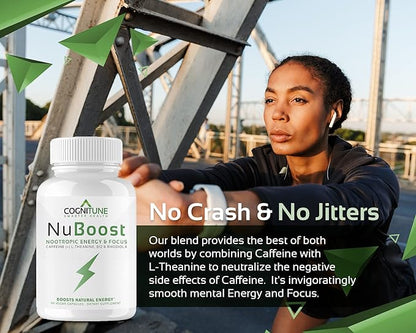 Energy & Focus Supplement - Caffeine L-Theanine, Vitamin B12, Rhodiola + BioPerine for Absorption, No Crash, Jitter Free 100mg Caffeine Pills, Clean Nootropic Brain Booster