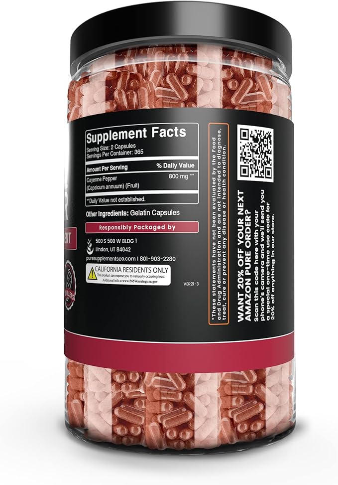 PURE ORIGINAL INGREDIENTS Cayenne Pepper (730 Capsules) No Magnesium Or Rice Fillers, Pure, Lab Verified