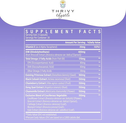 Liposomal DIM Supplement - 1500 mg Women DIM Supplement - Estrogen Supplements Contain Vitamin E, Evening Primrose, Black Cohosh, Omega-3 Fatty Acids, Suitable for Vegetarians (2 Pack)