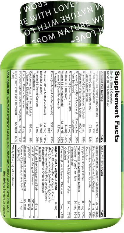 NATURELO Teen Multivitamin - Whole Food Multivitamin - with Minerals for Teenage Boys & Girls - Supplement for Active Kids - Non-GMO - Vegan & Vegetarian - 60 Capsules