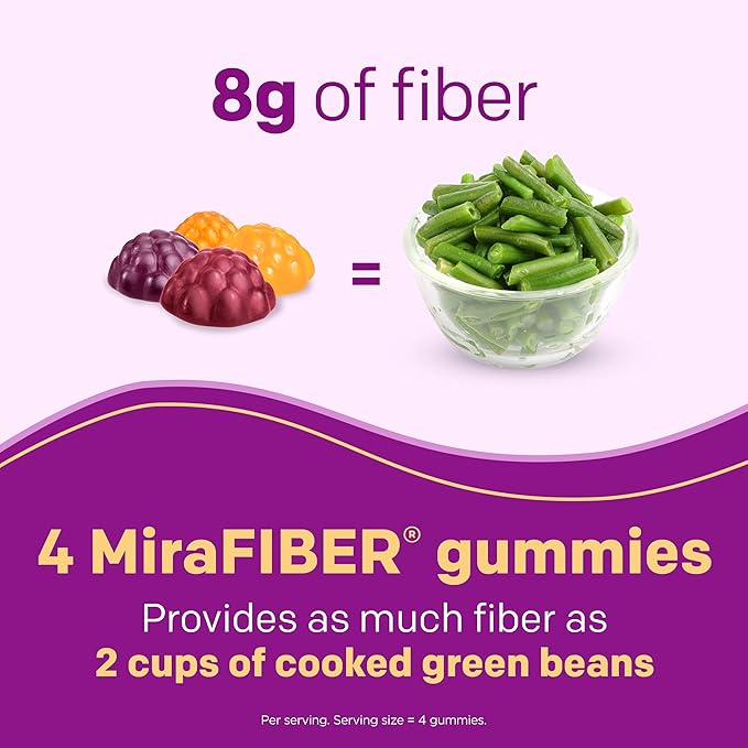 MiraFIBER Gummies, From The Gut Experts at MiraLAX, 8g of Daily Prebiotic Fiber with B Vitamins to Support Digestive Health and Metabolism, Fruit Flavored Fiber Gummies, 72 Count