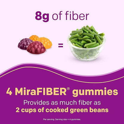 MiraFIBER Gummies, From The Gut Experts at MiraLAX, 8g of Daily Prebiotic Fiber with B Vitamins to Support Digestive Health and Metabolism, Fruit Flavored Fiber Gummies, 72 Count