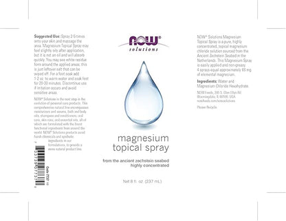 NOW Foods Solutions, Magnesium Topical Spray, from the Ancient Zechstein Seabed, Highly Concentrated, 8 Fl Oz (Pack of 1)