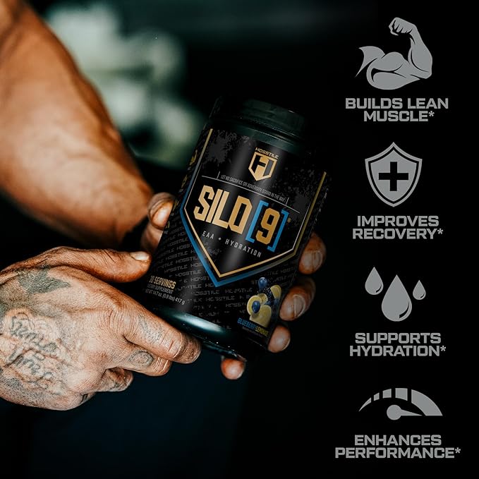HOSSTILE SILO[9] Essential Amino Acids, EAA & BCAA Powder, Electrolyte Hydration Support, Enhance Muscle Recovery, Build Lean Muscle, Pre or Post Workout Drink, Blueberry Lemonade, 30 Servings