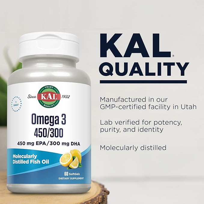 KAL 450/300 1280 Mg Omega 3, Lemon, 60 Count