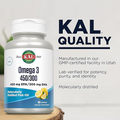 KAL 450/300 1280 Mg Omega 3, Lemon, 60 Count