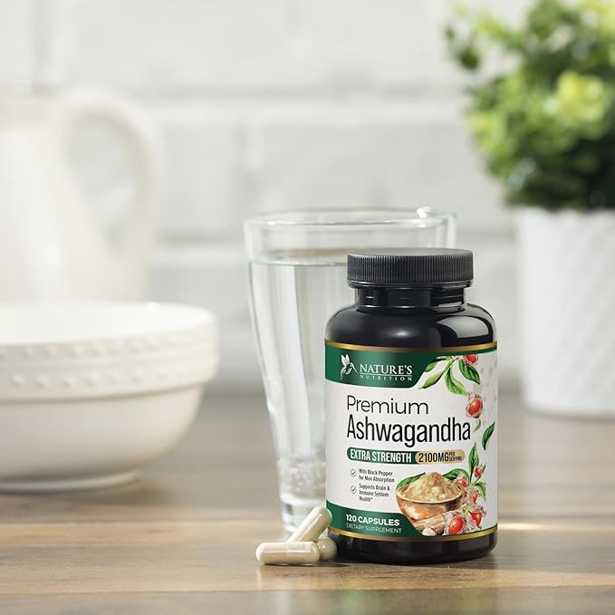 Herbal Ashwagandha 2,100 mg - Extra Strength Unwind, Calm & Relax Support with Black Pepper - Natural Focus & Energy Support - Ashwagandha Powder Supplements - Vegan, Gluten Free - 120 Capsules