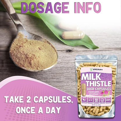 Milk Thistle Seed Capsules - 360 Count (6 Month Supply) Premium Milk Thistle Supplement Rich in Silymarin to Support the Liver and Digestion - Pure, Non-GMO Cardo Mariano Milk Thistle Pills