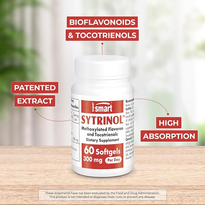 Supersmart - Sytrinol Supplement 300mg per Day (High Absorption) - Citrus Bioflavonoids & Tocotrienols Complex - Palm Fruit Extract | Gluten Free - 60 Softgels