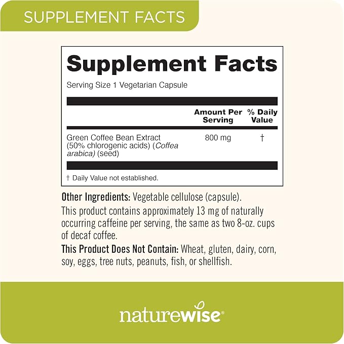 NatureWise Green Coffee Bean Extract 800mg - with 50% Chlorogenic Acids - Support for Weight Goals, Energy, and Antioxidants - Vegan, Non-GMO - 60 Capsules[1-Month Supply]