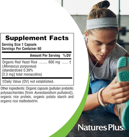 Natures Plus Source of Life Garden Certified Organic Red Yeast Rice - 600 mg, 60 Vegan Capsules - Nutritional Support for Overall Well-Being - Vegetarian, Gluten-Free - 60 Servings