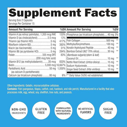Biotin and Collagen Vitamins + Keratin with Folate - Hair Loss Treatments for Women & Men - Follicle, Skin and Nail Supplements for Hair Growth & Postpartum Support - GMO Free & Gluten Free (120 Caps)