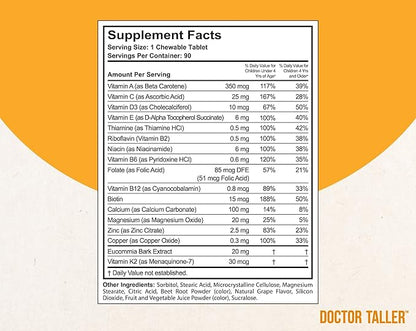 Doctor Taller Kids - Kids Multivitamins, Toddler Vitamins - Support Bone Strength, Enhanced Immunity with Calcium, Multivitamins for Ages 2 to 9 - Grape Flavor - 90 Vegan Chewable Tablets | 2 Pack