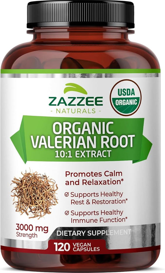 Zazzee USDA Organic Valerian Root 10:1 Extract, 3000 mg Strength, 120 Vegan Capsules, 4 Month Supply, Valeriana officinalis, 10X Potency, 100% Vegetarian, All-Natural, Non-GMO, Made in The USA