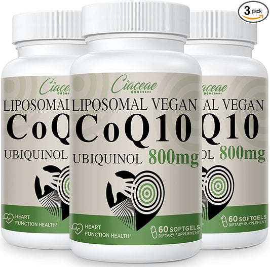 Liposomal CoQ10 800mg Ubiquinol Softgel, Max Absorption Ubiquinol Coenzyme Q10, Ubiquinol CoQ10 Supplement for Antioxidant, Heart Function & Energy Production, Pure CoQ10 800mg, 180 Vegan Softgels