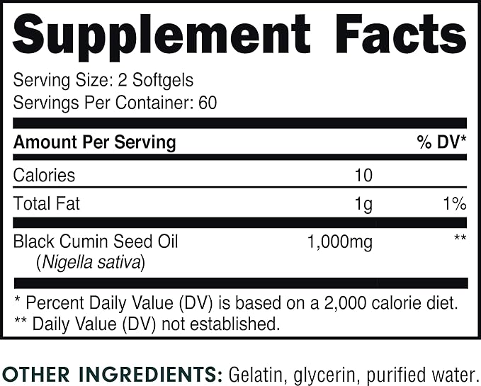 Bucked Up Black Seed Oil 1000mg Per Serving (Black Cumin Seed Oil) Essentials (60 Servings, 120 Softgels)