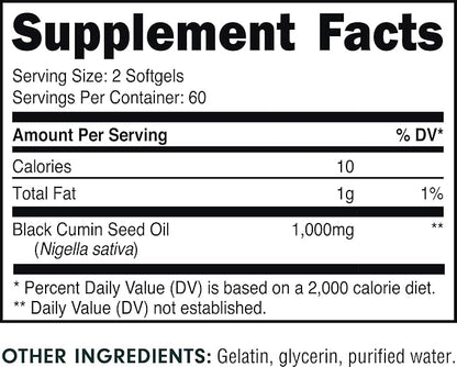 Bucked Up Black Seed Oil 1000mg Per Serving (Black Cumin Seed Oil) Essentials (60 Servings, 120 Softgels)