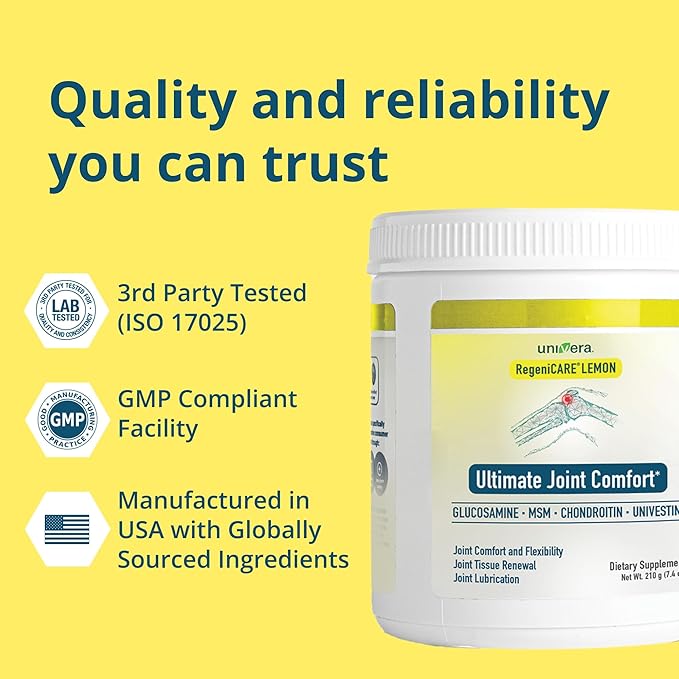 Univera RegeniCARE Canister, Glucosamine, Chondroitin, MSM, Univestin, Restores Cartilage, Supports Joint Comfort + Mobility + Flexibility, FSA HSA Eligible with 30-Day Supply (Lemon Flavor)